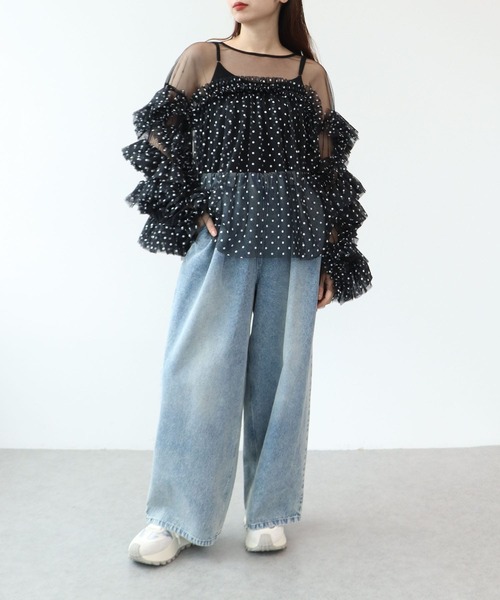 Cepica(セピカ)の「【ANDRESD】DECORATIVE TULLE TOPS(Tシャツ/カットソー・レディース・ベージュ/ドット/チャコールグレー・FREE)」の8枚目の写真