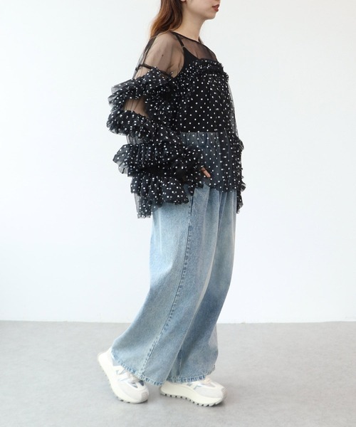 Cepica(セピカ)の「【ANDRESD】DECORATIVE TULLE TOPS(Tシャツ/カットソー・レディース・ベージュ/ドット/チャコールグレー・FREE)」の9枚目の写真