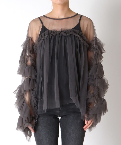 Cepica(セピカ)の「【ANDRESD】DECORATIVE TULLE TOPS(Tシャツ/カットソー・レディース・ベージュ/ドット/チャコールグレー・FREE)」の10枚目の写真