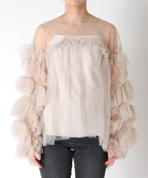 Cepica(セピカ)の「【ANDRESD】DECORATIVE TULLE TOPS(Tシャツ/カットソー・レディース・ベージュ/ドット/チャコールグレー・FREE)」の12枚目の写真