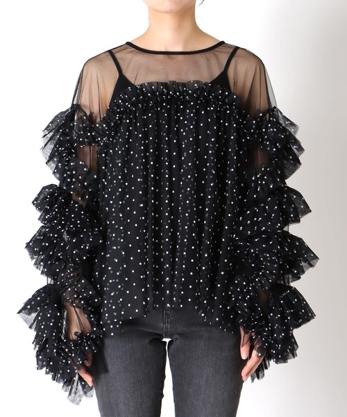 Cepica(セピカ)の「【ANDRESD】DECORATIVE TULLE TOPS(Tシャツ/カットソー・レディース・ベージュ/ドット/チャコールグレー・FREE)」の14枚目の写真