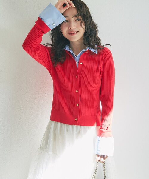 【新品】ラブティックボンボン　布帛ドッキングアンゴラタッチリブニットカーディガン 新品】ラブティックボンボン 布帛ドッキングアンゴラタッチリブニット