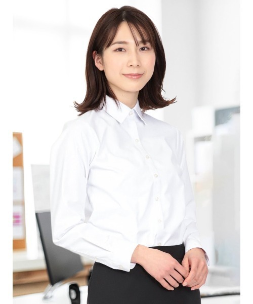 m.f.editorial(エムエフエディトリアル)の「【透け防止 形態安定 UVカット】m.f.エディトリアル レディース レギュラーカラー ビジネス ドレス 長袖 ブラウス(ビジネスシャツ・レディース・ホワイト・S/MEDIUM/LARGE/X-LARGE)」の1枚目の写真