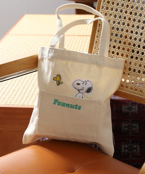 PEANUTS（ピーナッツ）の「SNOOPY スヌーピー ミニトートバッグ（トートバッグ・レディース・ネイビー/グリーン/アイボリー/アイボリー系・FREE）」の2枚目の写真
