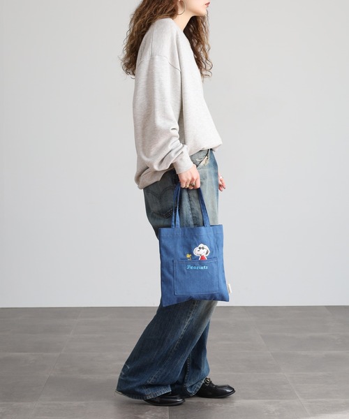 PEANUTS（ピーナッツ）の「SNOOPY スヌーピー ミニトートバッグ（トートバッグ・レディース・ネイビー/グリーン/アイボリー/アイボリー系・FREE）」の9枚目の写真