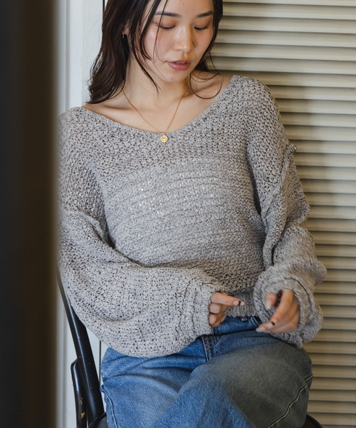 Noble（ノーブル）の「ELODIE ローゲージ ニット（ニット/セーター・レディース・ブラウン/ライトグレー/ブルー・FREE）」の6枚目の写真