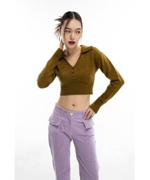 CAPRICIEUX（カプリシュー）の「Vネックカラークロップニットカーキベージュ（ニット/セーター）」