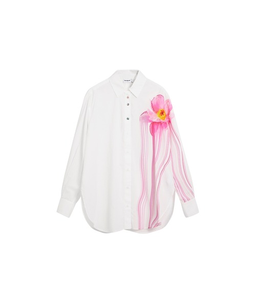Desigual(デシグアル)の「ビッグフラワープリントオーバーシャツ白(シャツ/ブラウス・レディース・ホワイト・S/L/XL/XS/M)」の1枚目の写真