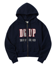 DANGLEDROP（ダングルドロップ）の「DGDPアップリケクロップフード集業ネイビー（パーカー）」