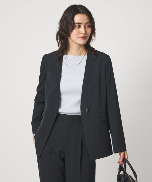 【美品】グリーンレーベルリラクシング セットアップ 黒 サラフール ストレッチ セール】［size SHORTあり］サラフール ノーラペル ジャケット