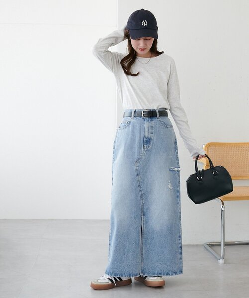 DISCOAT（ディスコート）の「USコットンクラッシュデニムナロースカート（デニムスカート・レディース・サックスブルー・FREE）」の7枚目の写真