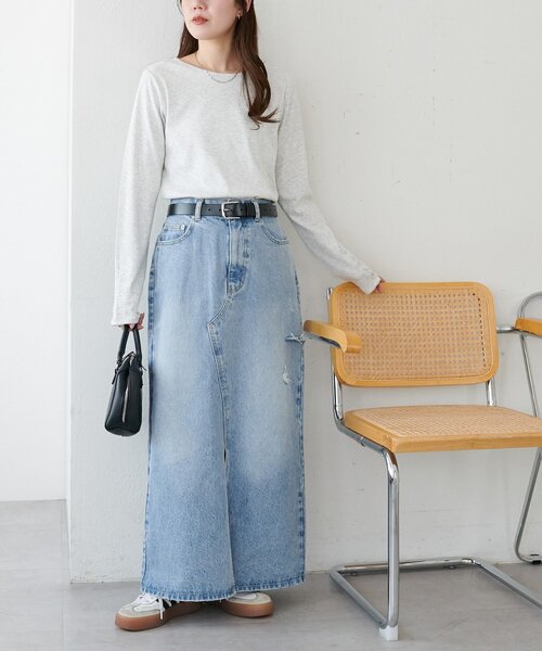 DISCOAT（ディスコート）の「USコットンクラッシュデニムナロースカート（デニムスカート・レディース・サックスブルー・FREE）」の8枚目の写真