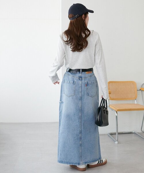 DISCOAT（ディスコート）の「USコットンクラッシュデニムナロースカート（デニムスカート・レディース・サックスブルー・FREE）」の10枚目の写真