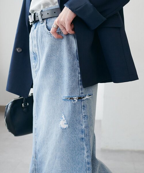DISCOAT（ディスコート）の「USコットンクラッシュデニムナロースカート（デニムスカート・レディース・サックスブルー・FREE）」の11枚目の写真