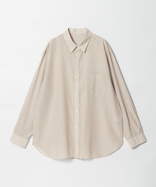 【ベージュ】【リンクルストライプ】レギュラーカラーシャツ Steven Alan＞ 100 ガスボイル ストライプ レギュラーカラー シャツ