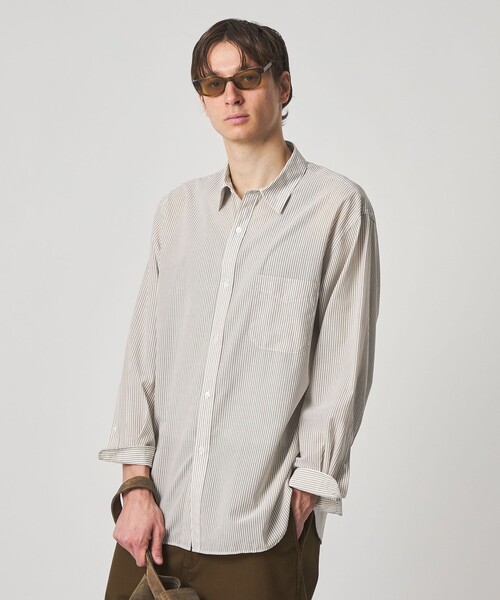 Steven Alan＞ 100 ガスボイル ストライプ レギュラーカラー シャツ