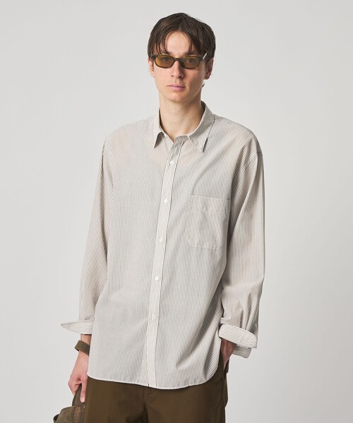 Steven Alan＞ 100 ガスボイル ストライプ レギュラーカラー シャツ