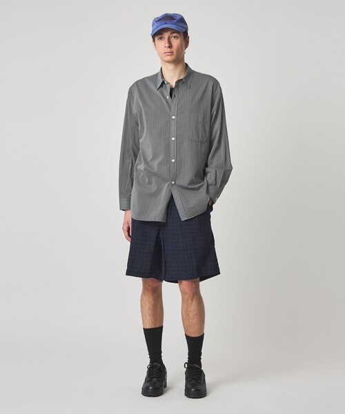 Steven Alan＞ 100 ガスボイル ストライプ レギュラーカラー シャツ