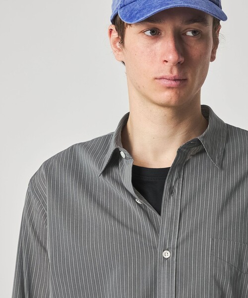 Steven Alan＞ 100 ガスボイル ストライプ レギュラーカラー シャツ