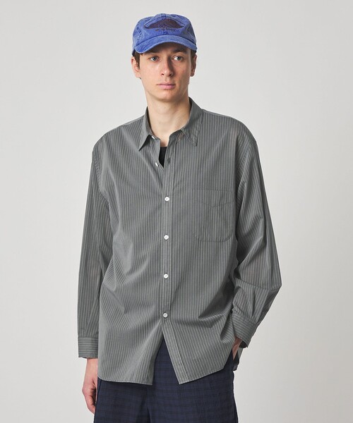 Steven Alan＞ 100 ガスボイル ストライプ レギュラーカラー シャツ