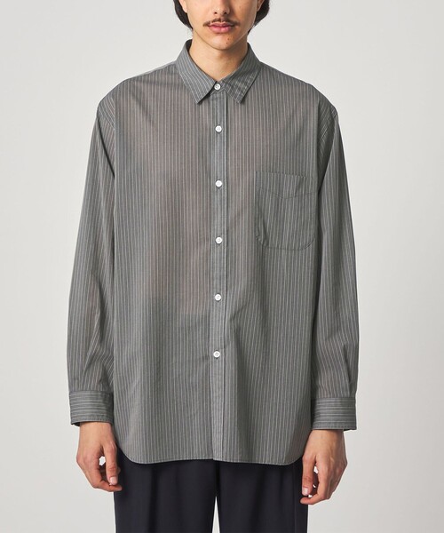 Steven Alan＞ 100 ガスボイル ストライプ レギュラーカラー シャツ