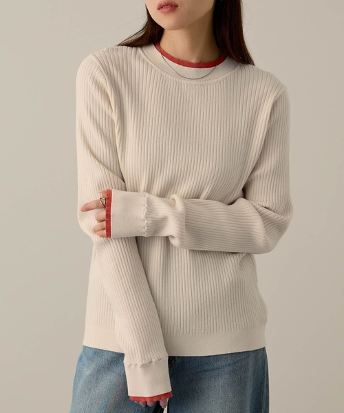 NAVY(ネイビー)の「NAVY 配色レイヤードリブニットプルオーバー(ニット/セーター・レディース・グレー系/ネイビー系/アイボリー系・M/L)」の2枚目の写真