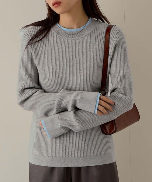 NAVY(ネイビー)の「NAVY 配色レイヤードリブニットプルオーバー(ニット/セーター・レディース・グレー系/ネイビー系/アイボリー系・M/L)」の9枚目の写真