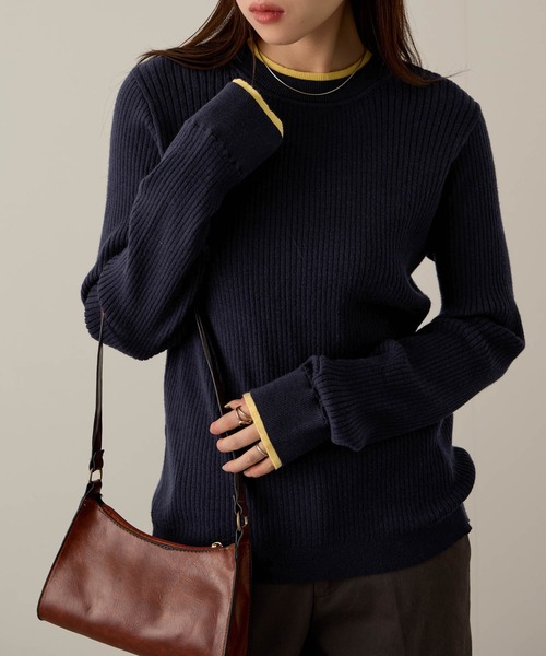 NAVY(ネイビー)の「NAVY 配色レイヤードリブニットプルオーバー(ニット/セーター・レディース・グレー系/ネイビー系/アイボリー系・M/L)」の13枚目の写真