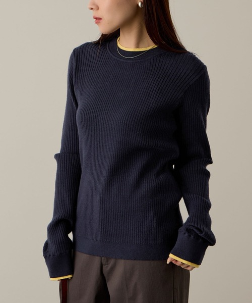 NAVY(ネイビー)の「NAVY 配色レイヤードリブニットプルオーバー(ニット/セーター・レディース・グレー系/ネイビー系/アイボリー系・M/L)」の14枚目の写真