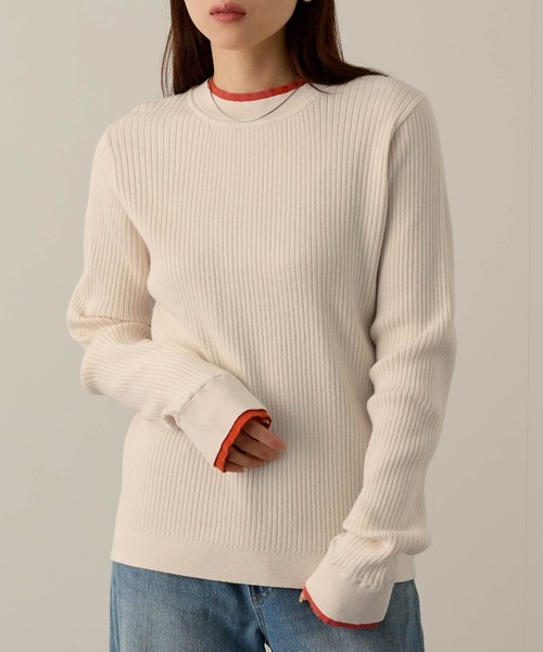 NAVY(ネイビー)の「NAVY 配色レイヤードリブニットプルオーバー(ニット/セーター・レディース・グレー系/ネイビー系/アイボリー系・M/L)」の18枚目の写真