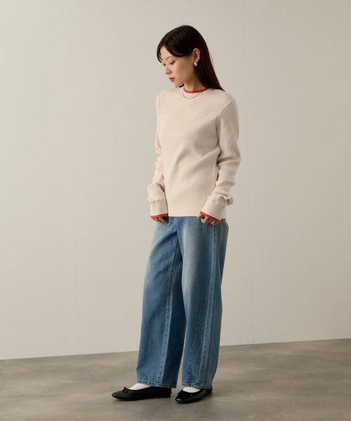 NAVY(ネイビー)の「NAVY 配色レイヤードリブニットプルオーバー(ニット/セーター・レディース・グレー系/ネイビー系/アイボリー系・M/L)」の20枚目の写真