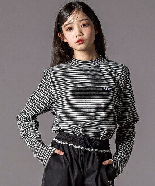 ZIDDY（ジディ）の「プチハイ×ボーダートップス  (130~160cm)（Tシャツ/カットソー・キッズ・ホワイト系その他/ブラック系その他・130cm/150cm/140cm/FREE）」の2枚目の写真