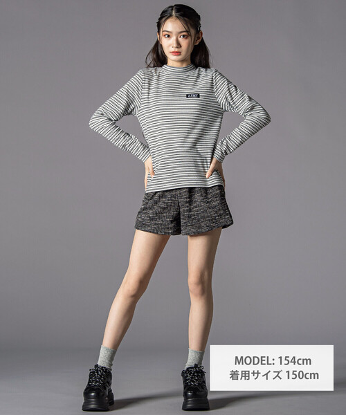 ZIDDY（ジディ）の「プチハイ×ボーダートップス  (130~160cm)（Tシャツ/カットソー・キッズ・ホワイト系その他/ブラック系その他・130cm/150cm/140cm/FREE）」の3枚目の写真