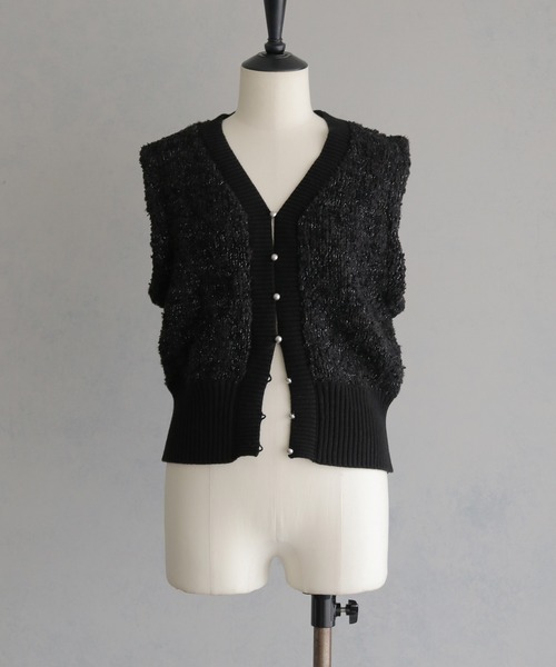&g'aime(アンジェム)の「【&g'aime 】ツイードライクラメニットベスト Tweed Style Lame Knit Vest(ベスト・レディース・ブラック/チャコールグレー/グレイッシュベージュ・FREE)」の9枚目の写真