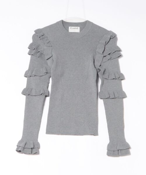 CLANE(クラネ)の「CLANE FRILL SLEEVE KNIT TOPS(ニット/セーター・レディース・グレー/ブラック/その他・1/2)」の3枚目の写真
