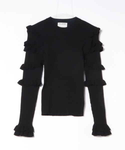 CLANE(クラネ)の「CLANE FRILL SLEEVE KNIT TOPS(ニット/セーター・レディース・グレー/ブラック/その他・1/2)」の2枚目の写真