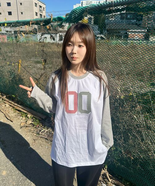 HAVISM(ヘビズム)の「00 CHECK PATCH RAGLAN L/S TEE(WHITE)(Tシャツ/カットソー・レディース・その他・ONE SIZE)」の4枚目の写真