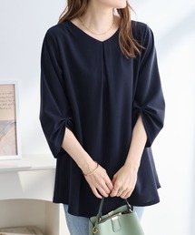 【サラっと快適！二の腕も隠せる袖】７分袖ＡラインチュニックＴブラウス＜洗える/ストレッチ/接触冷感/UVカット/イージーケア＞