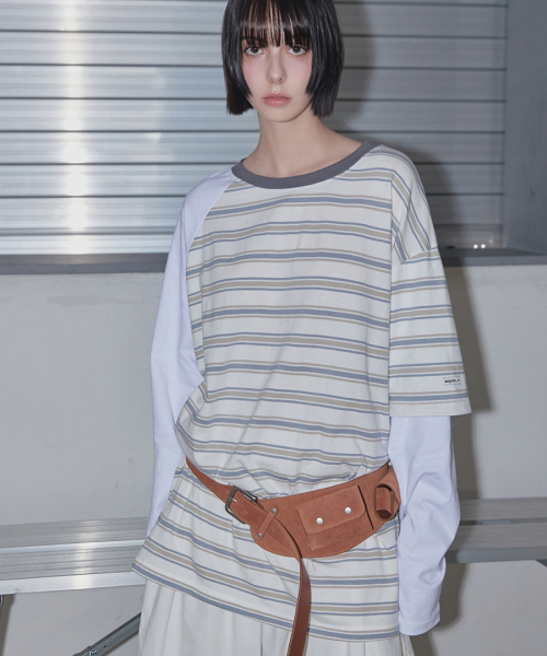RENSE(レンセ)の「Striped Mixed Sleeve T-Shirt White(Tシャツ/カットソー・レディース・その他・OS)」の1枚目の写真