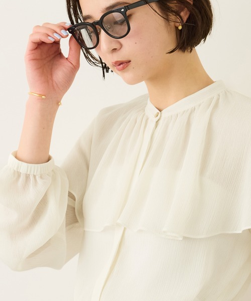 ROPE'(ロペ)の「楊柳フリルブラウス/イージーケア(シャツ/ブラウス・レディース・サックスブルー/オフホワイト・FREE)」の10枚目の写真