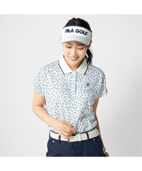 FILA GOLF（フィラゴルフ ）の「FILA GOLF フィラゴルフ ゴルフウェア 吸汗速乾 接触冷感 小花柄 冷感カノコ 半袖ポロシャツ（ポロシャツ・レディース・ホワイト/ブラック/ライトブルー・M/L/LL）」の2枚目の写真