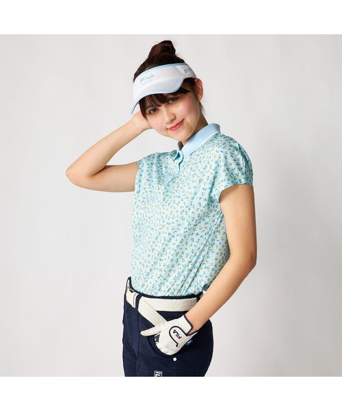 FILA GOLF（フィラゴルフ ）の「FILA GOLF フィラゴルフ ゴルフウェア 吸汗速乾 接触冷感 小花柄 冷感カノコ 半袖ポロシャツ（ポロシャツ・レディース・ホワイト/ブラック/ライトブルー・M/L/LL）」の4枚目の写真