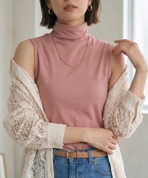 【重ね着インナーに!接触冷感】ボトルネック ハイツイストコットン ノースリーブ 薄手インナー レイヤード/袖なし