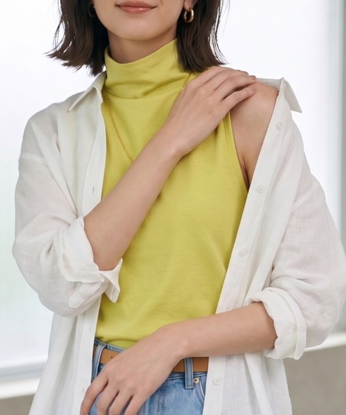 Belta attrice(ベルタアトリーチェ)の「【重ね着インナーに!接触冷感】ボトルネック ハイツイストコットン ノースリーブ 薄手インナー レイヤード/袖なし(タンクトップ・レディース・スモークピンク/イエロー/ラベンダー/ネイビー/ホワイト・FREE/M~L)」の4枚目の写真