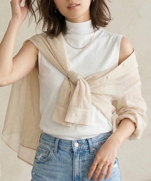 Belta attrice(ベルタアトリーチェ)の「【重ね着インナーに!接触冷感】ボトルネック ハイツイストコットン ノースリーブ 薄手インナー レイヤード/袖なし(タンクトップ・レディース・スモークピンク/イエロー/ラベンダー/ネイビー/ホワイト・FREE/M~L)」の21枚目の写真