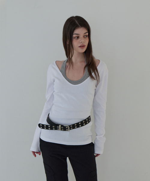 5OML(オーオーエムエル)の「ホルターネックレイヤードロングスリーブ(ホワイト)(Tシャツ/カットソー・レディース・ホワイト・FREE)」の1枚目の写真