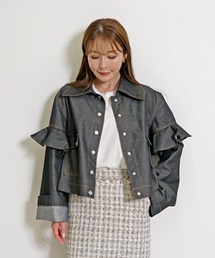 CHhdmn（シーエイチヒデモン）の「ショート丈 デニムジャケット / フリルスリーブ クロップドGジャン レディース 春アウター（デニムジャケット）」