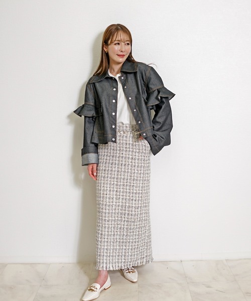 CHhdmn(シーエイチヒデモン)の「ショート丈 デニムジャケット / フリルスリーブ クロップドGジャン(デニムジャケット・レディース・ブラック/インディゴブルー・M/L)」の18枚目の写真