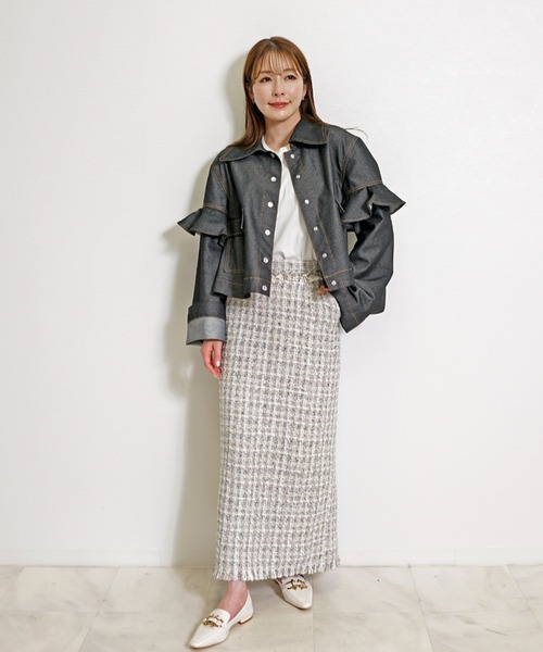 CHhdmn(シーエイチヒデモン)の「ショート丈 デニムジャケット / フリルスリーブ クロップドGジャン(デニムジャケット・レディース・ブラック/インディゴブルー・M/L)」の20枚目の写真