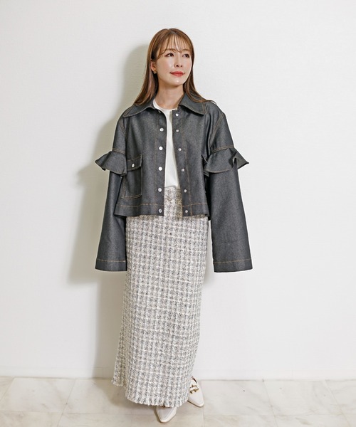 CHhdmn(シーエイチヒデモン)の「ショート丈 デニムジャケット / フリルスリーブ クロップドGジャン(デニムジャケット・レディース・ブラック/インディゴブルー・M/L)」の19枚目の写真
